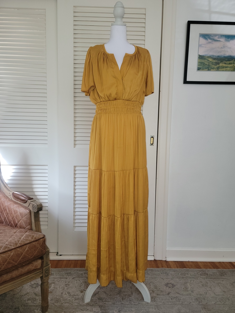 Anthropologie Golden Mustard Tiered Maxi Dress